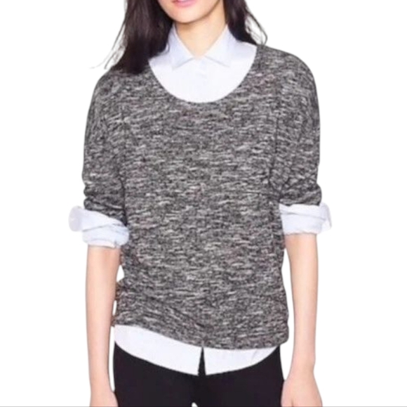 J Crew Sweater Chunky Fisherman Preppy Womens Small Popover Black Grey Melange - Picture 3 of 12